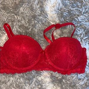 New red lace bra